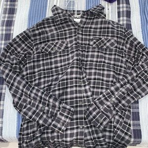 Black/grey plaid button down shirt